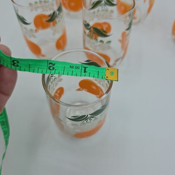 Set of 6 Vintage Anchor Hocking Small Orange Juice Glasses Oranges Leaves Floral - Picture 9 of 12